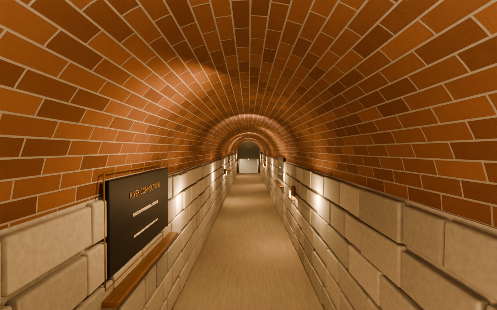Illustrative brick vault with fieldstone sides and discreet visitor lighting