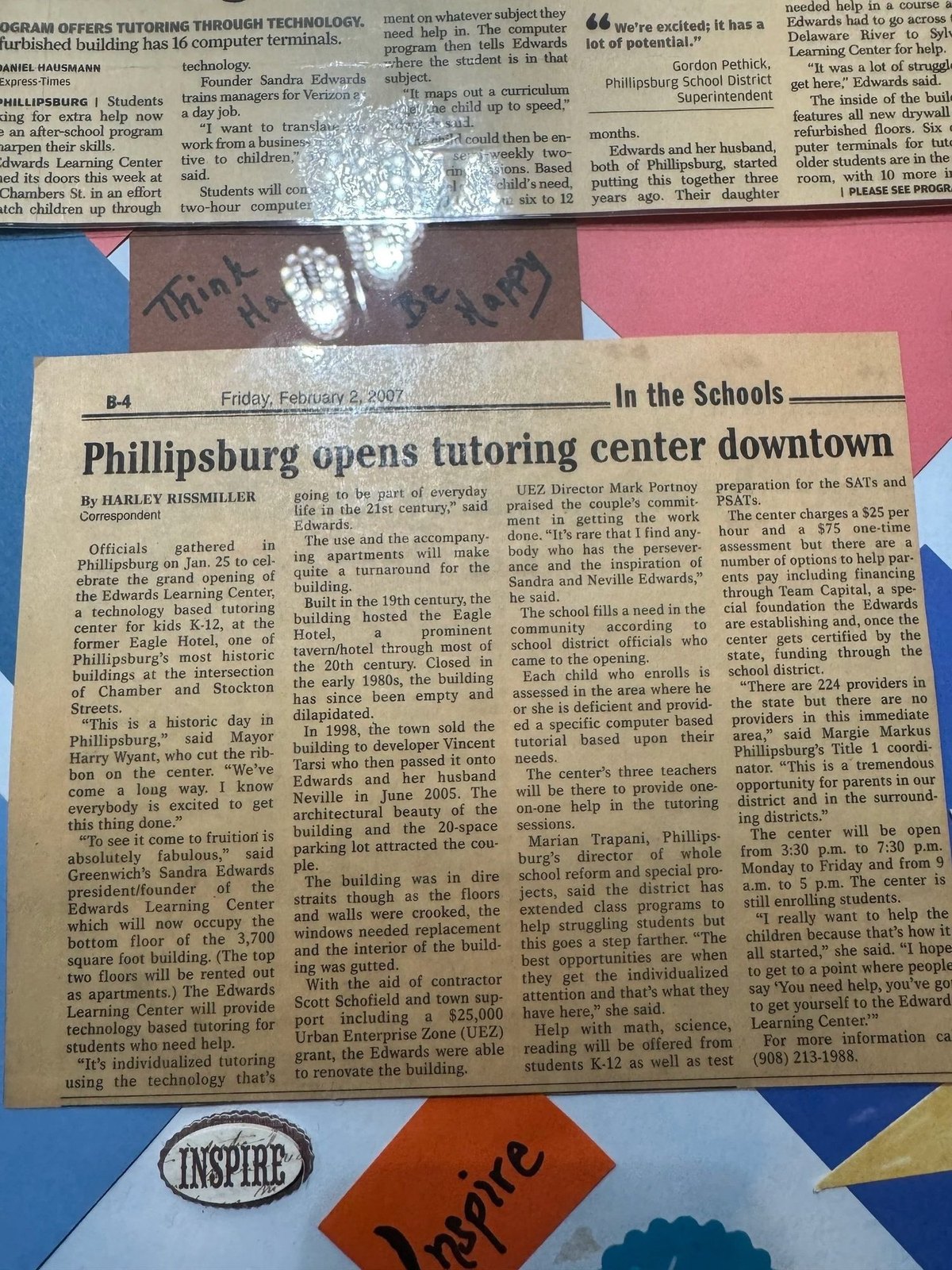 Newspaper clipping about Phillipsburg opening a tutoring center downtown